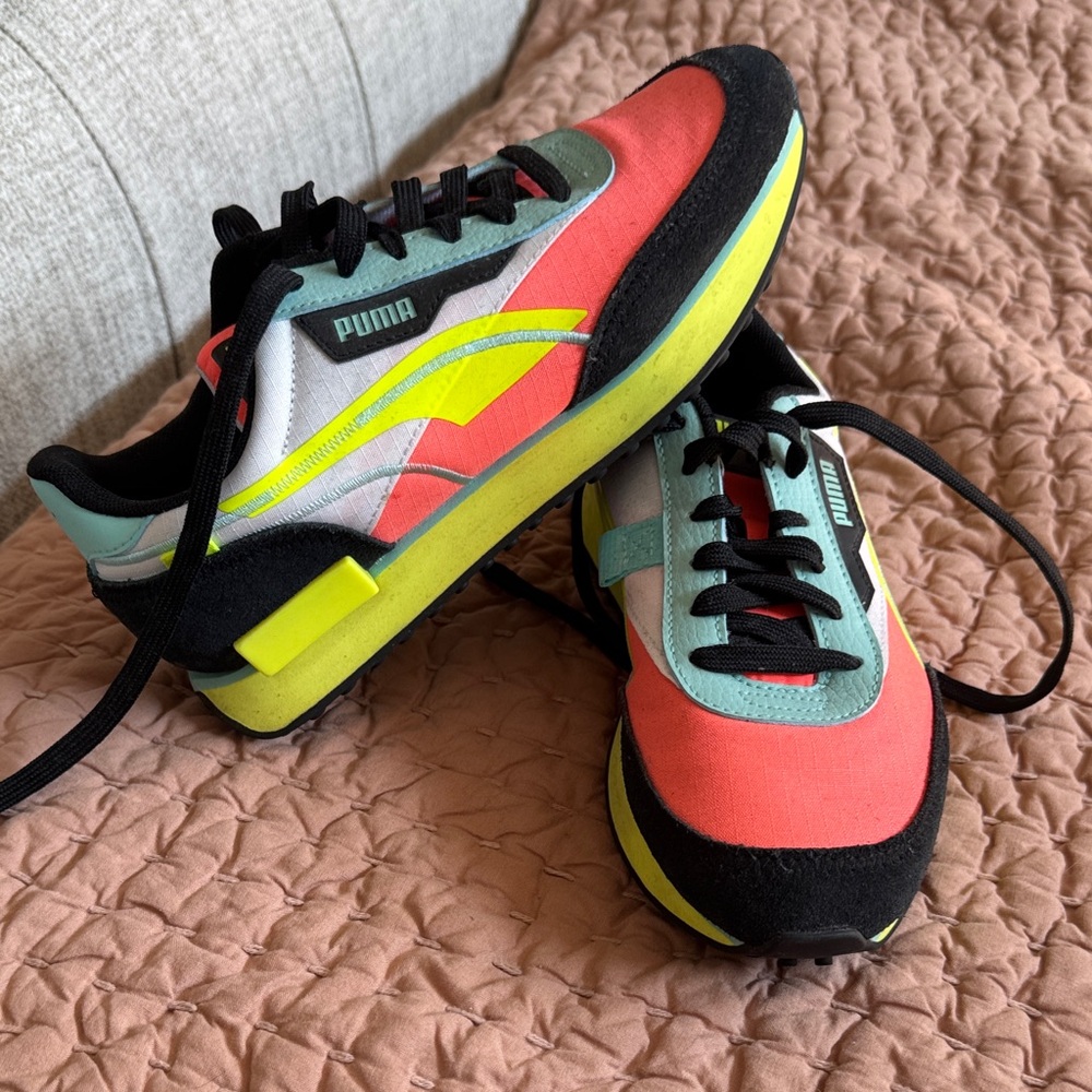 Puma Neon Red and Yellow Sneakers